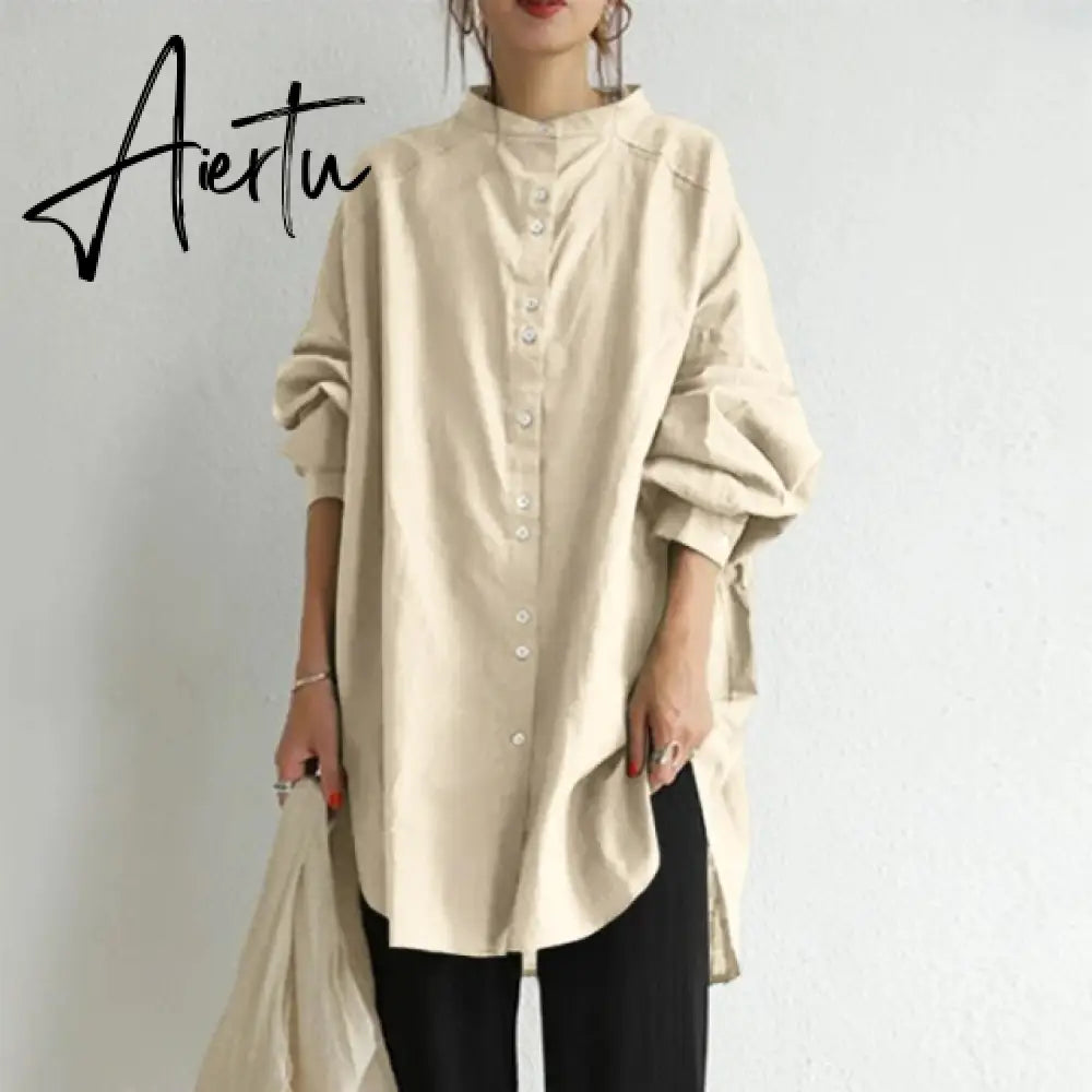 Women's Irregular Blouse Fashion Shirts Casual Long Sleeve Blsuas Female Button Tunic Chemise Oversized Tops Aiertu