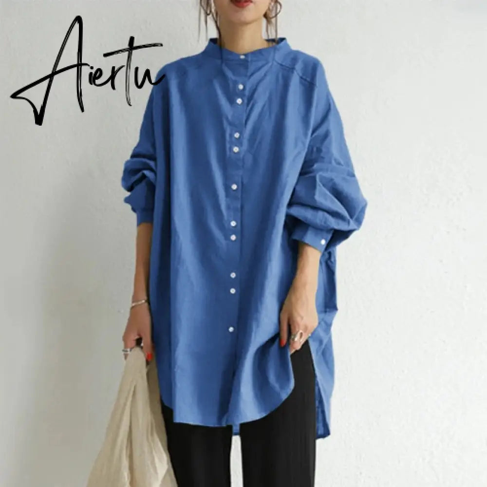 Women's Irregular Blouse Fashion Shirts Casual Long Sleeve Blsuas Female Button Tunic Chemise Oversized Tops Aiertu