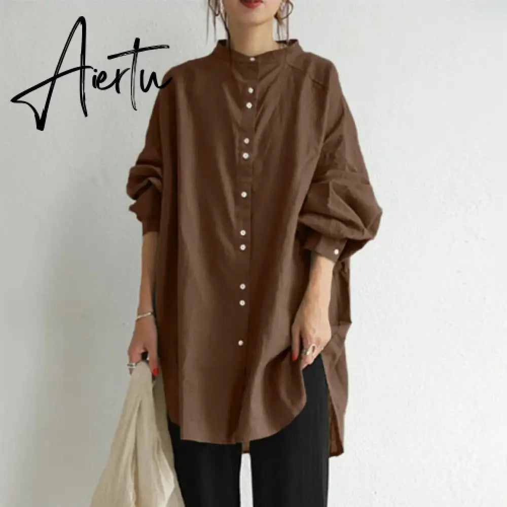 Women's Irregular Blouse Fashion Shirts Casual Long Sleeve Blsuas Female Button Tunic Chemise Oversized Tops Aiertu