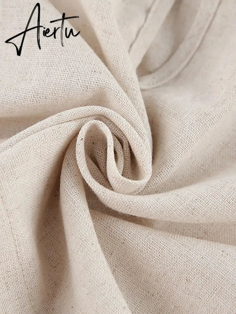 Women's Linen Style Casual Slim Fit Suit Sleeveless Lace Up Tops With Comfortable Wide Leg Pants Summer Beach Vacation Sets Aiertu
