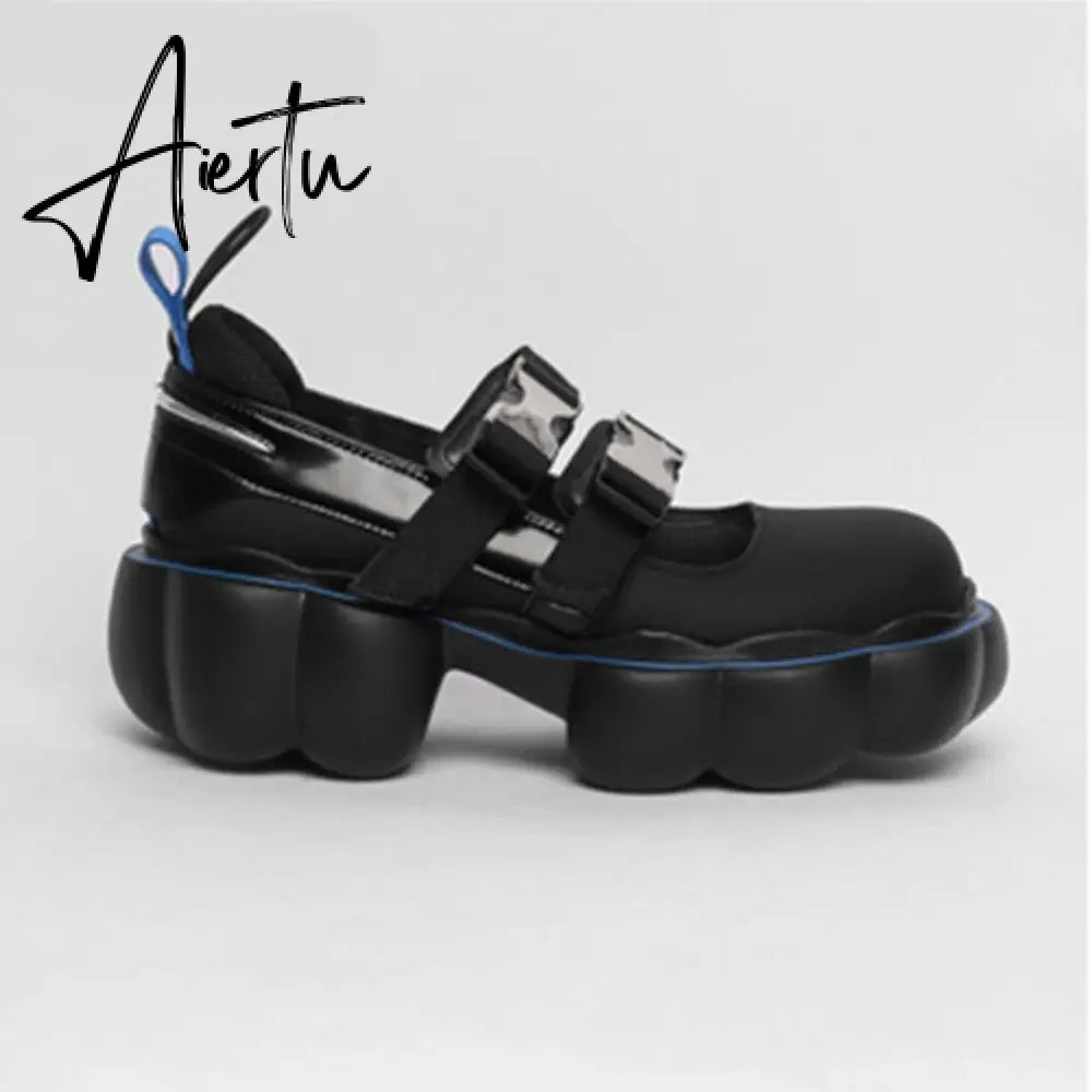 Womens Lolita Square Toe Gothic Punk Pumps Shoes Creepers Japanese Harajuku Platform Belt Buckle Girls Creepers 3Colors Aiertu