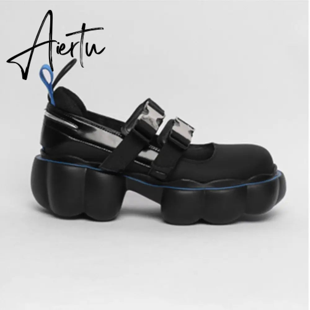 Womens Lolita Square Toe Gothic Punk Pumps Shoes Creepers Japanese Harajuku Platform Belt Buckle Girls Creepers 3Colors Aiertu