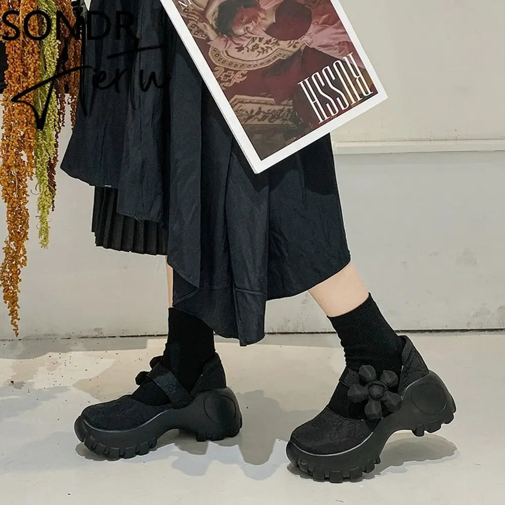 Womens Platform 3D Flower Creepers High Heel Sandals Mary Jane Shoes Sweet Girls 3Colors  New Aiertu