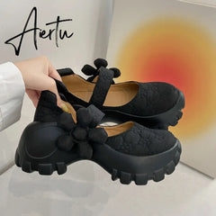 Womens Platform 3D Flower Creepers High Heel Sandals Mary Jane Shoes Sweet Girls 3Colors  New Aiertu