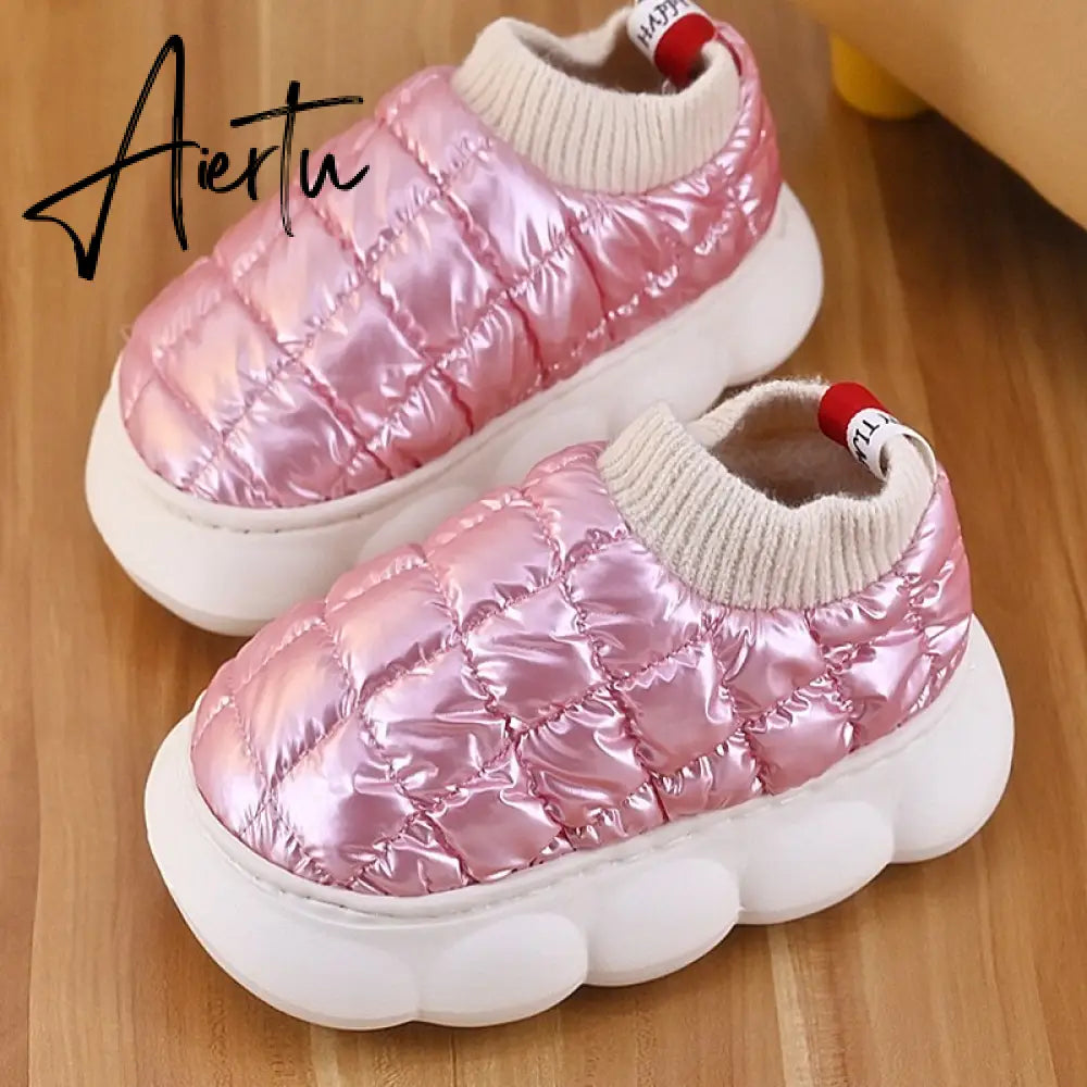 Women's Platform Boots Winter Pink Female Cotton Shoes Light Soft Down Waterproof Thick Heels Warm Furry Woman Ankle Boot Aiertu