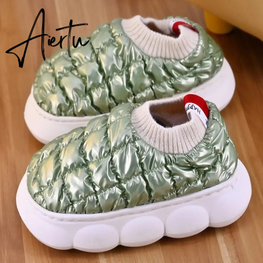Women's Platform Boots Winter Pink Female Cotton Shoes Light Soft Down Waterproof Thick Heels Warm Furry Woman Ankle Boot Aiertu