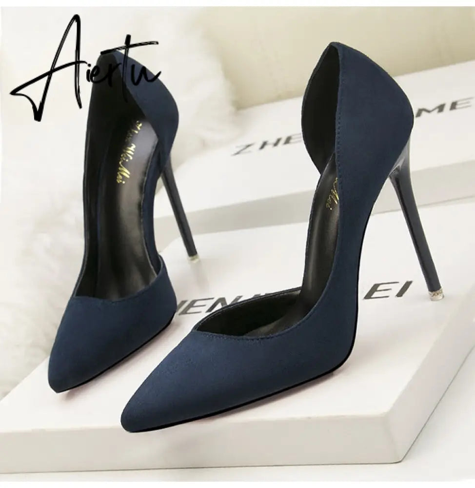 Women's Pumps Suede High Heels Female Pointed Toe Office Shoes Stiletto Women Pumps Shoes On Heels 10 cm Solid Party Shoes Lady Aiertu