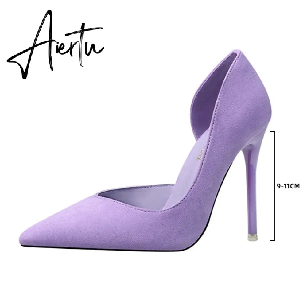 Women's Pumps Suede High Heels Female Pointed Toe Office Shoes Stiletto Women Pumps Shoes On Heels 10 cm Solid Party Shoes Lady Aiertu
