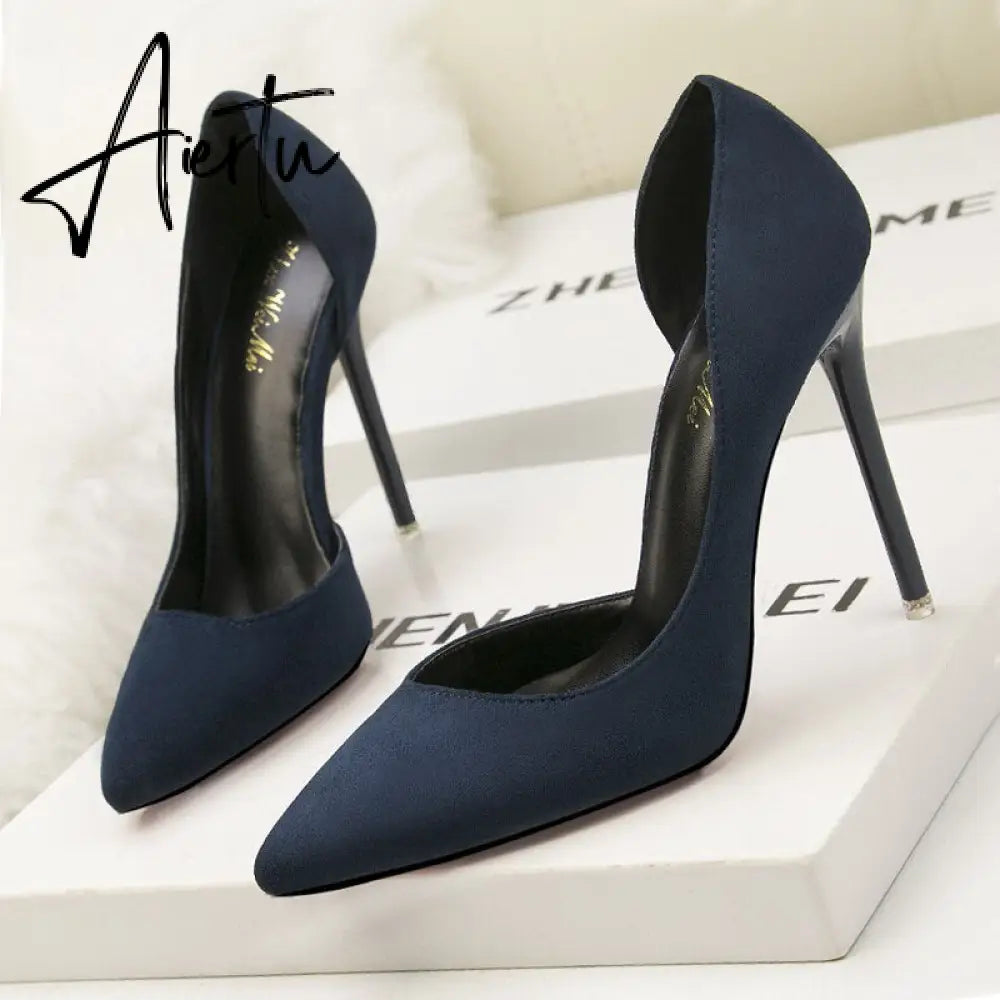 Women's Pumps Suede High Heels Female Pointed Toe Office Shoes Stiletto Women Pumps Shoes On Heels 10 cm Solid Party Shoes Lady Aiertu