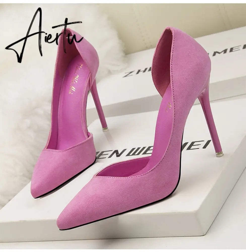 Women's Pumps Suede High Heels Female Pointed Toe Office Shoes Stiletto Women Pumps Shoes On Heels 10 cm Solid Party Shoes Lady Aiertu