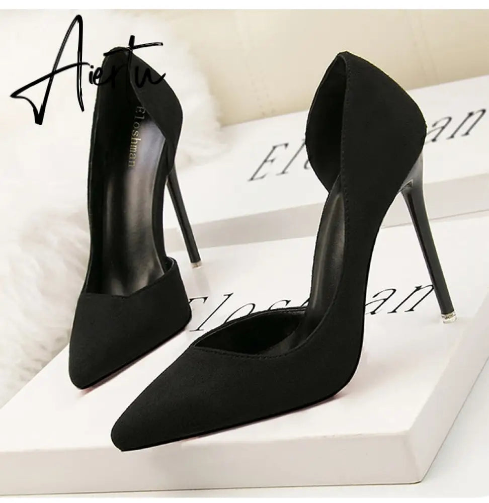 Women's Pumps Suede High Heels Female Pointed Toe Office Shoes Stiletto Women Pumps Shoes On Heels 10 cm Solid Party Shoes Lady Aiertu