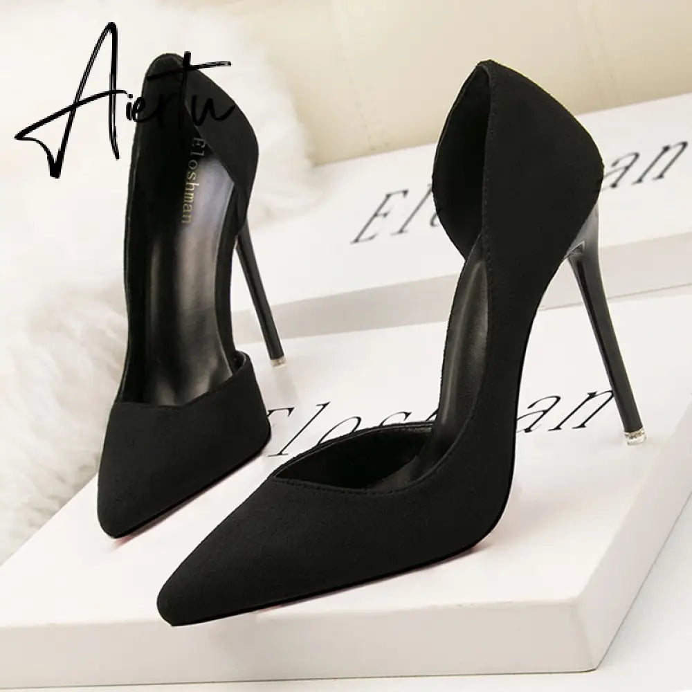 Women's Pumps Suede High Heels Female Pointed Toe Office Shoes Stiletto Women Pumps Shoes On Heels 10 cm Solid Party Shoes Lady Aiertu