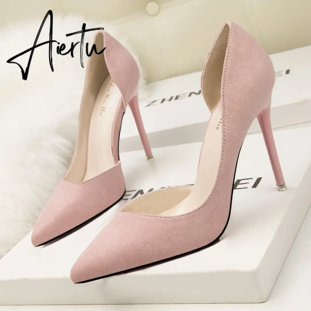 Women's Pumps Suede High Heels Female Pointed Toe Office Shoes Stiletto Women Pumps Shoes On Heels 10 cm Solid Party Shoes Lady Aiertu