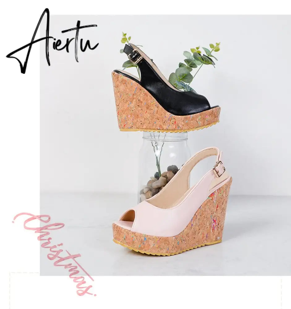 Women's Sandals Casual Peep Toe Sandals Female High Heels With Platforms Sandalias Spring Summer Fashion New Ladies Shoes Aiertu