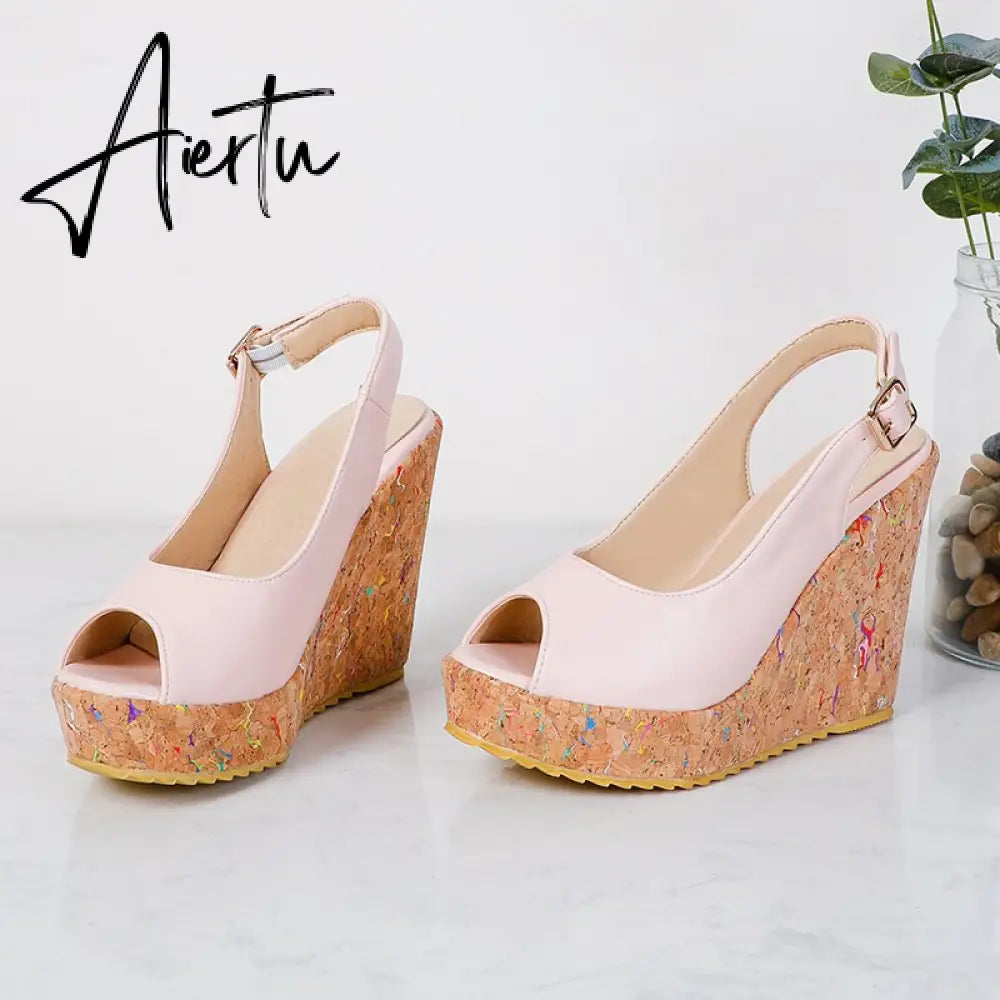 Women's Sandals Casual Peep Toe Sandals Female High Heels With Platforms Sandalias Spring Summer Fashion New Ladies Shoes Aiertu