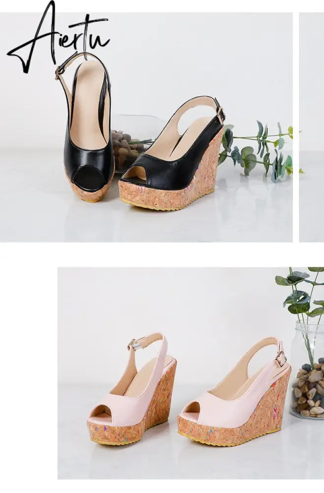 Women's Sandals Casual Peep Toe Sandals Female High Heels With Platforms Sandalias Spring Summer Fashion New Ladies Shoes Aiertu