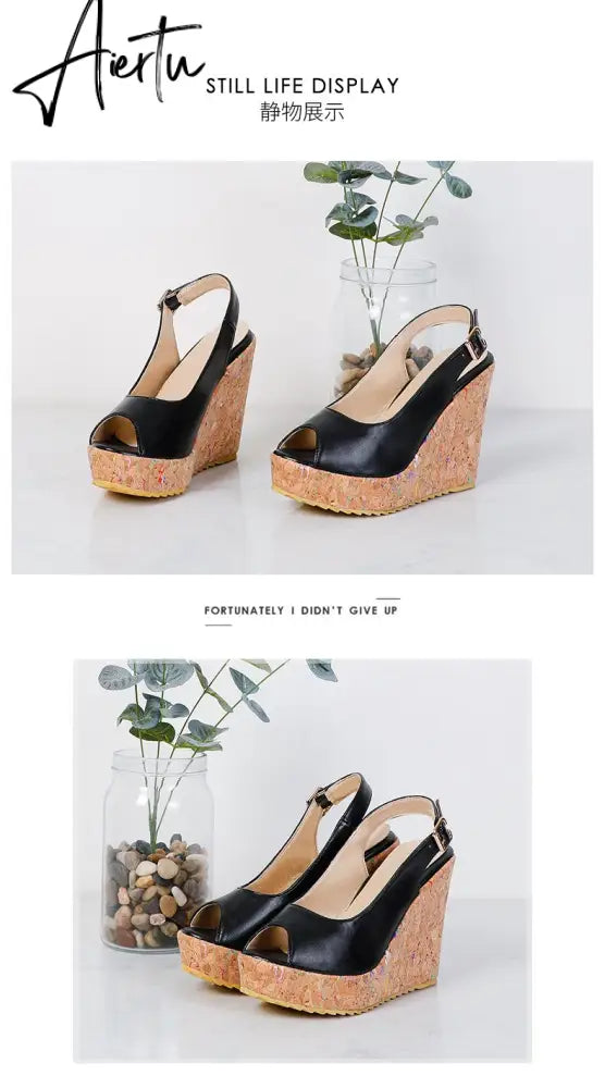 Women's Sandals Casual Peep Toe Sandals Female High Heels With Platforms Sandalias Spring Summer Fashion New Ladies Shoes Aiertu