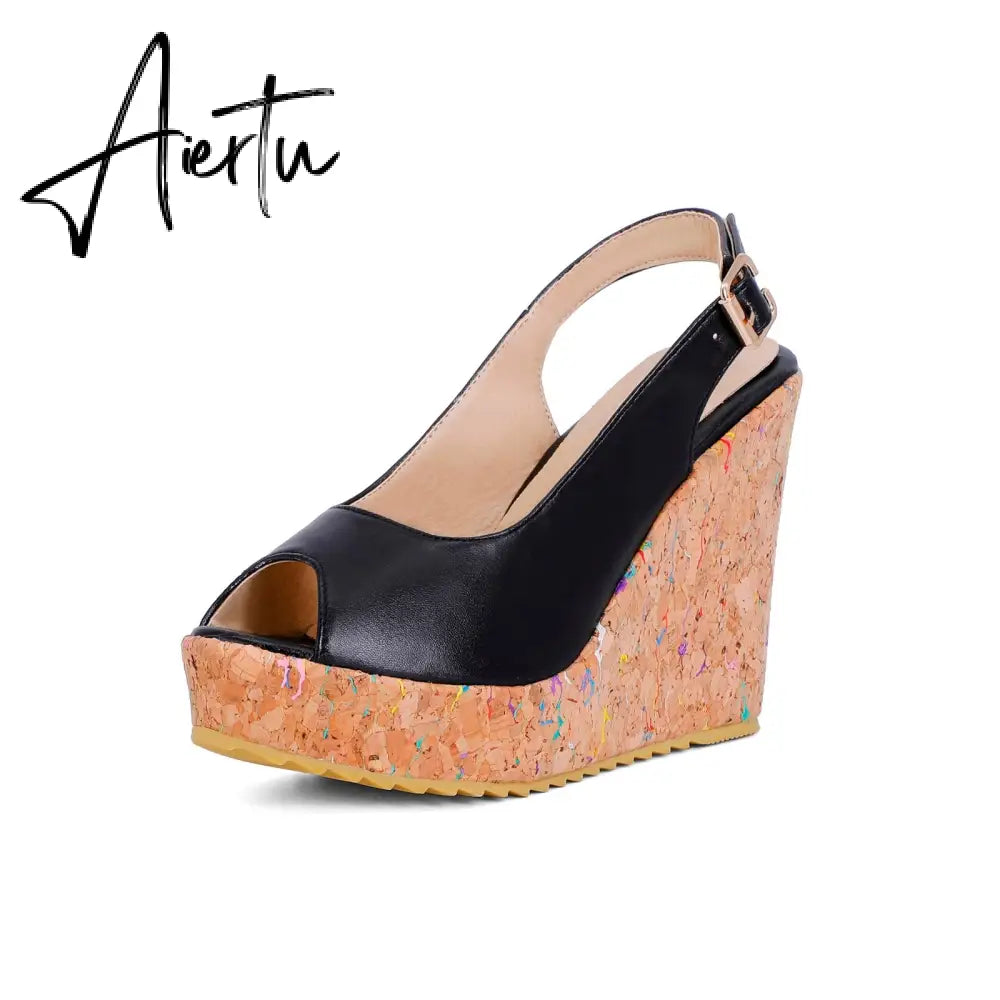 Women's Sandals Casual Peep Toe Sandals Female High Heels With Platforms Sandalias Spring Summer Fashion New Ladies Shoes Aiertu