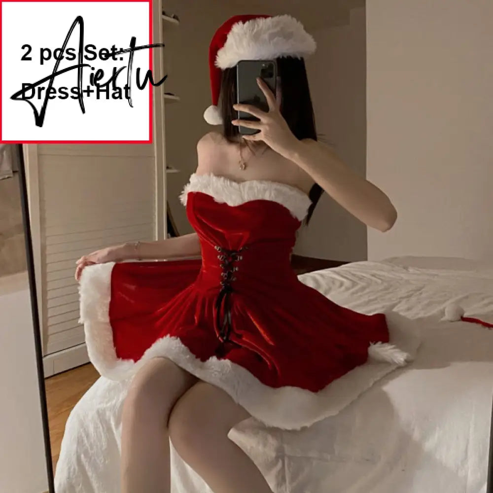 Womens Santa Suit Mrs. Claus Clothing Women Christmas Fancy Party Dress Hat Cloak Sexy Outfits Set Santa Claus Cosplay Costumes Aiertu