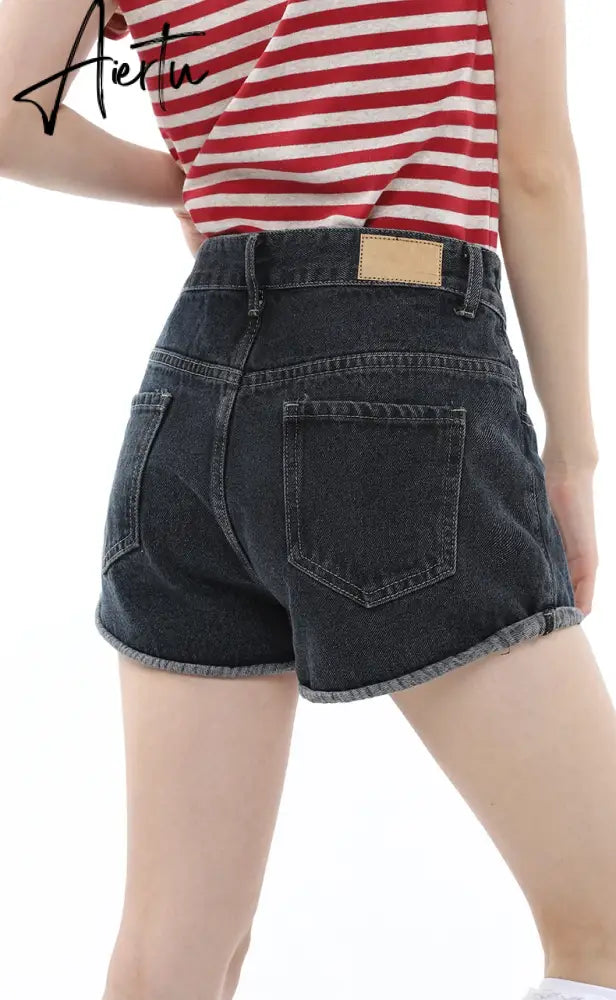 Women's Straight Shorts Jeans Black Hot Pants High Waist Europe America Street Summer Vintage Chic Design Denim Minipants Shorts Aiertu