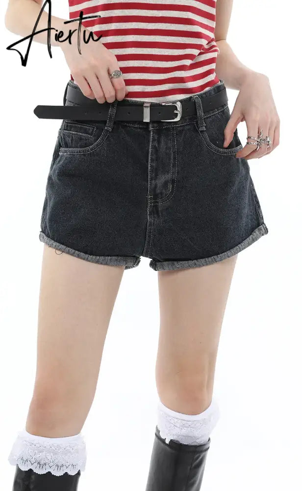 Women's Straight Shorts Jeans Black Hot Pants High Waist Europe America Street Summer Vintage Chic Design Denim Minipants Shorts Aiertu