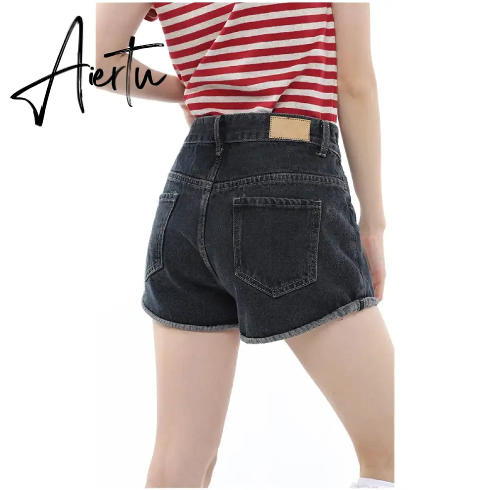 Women's Straight Shorts Jeans Black Hot Pants High Waist Europe America Street Summer Vintage Chic Design Denim Minipants Shorts Aiertu