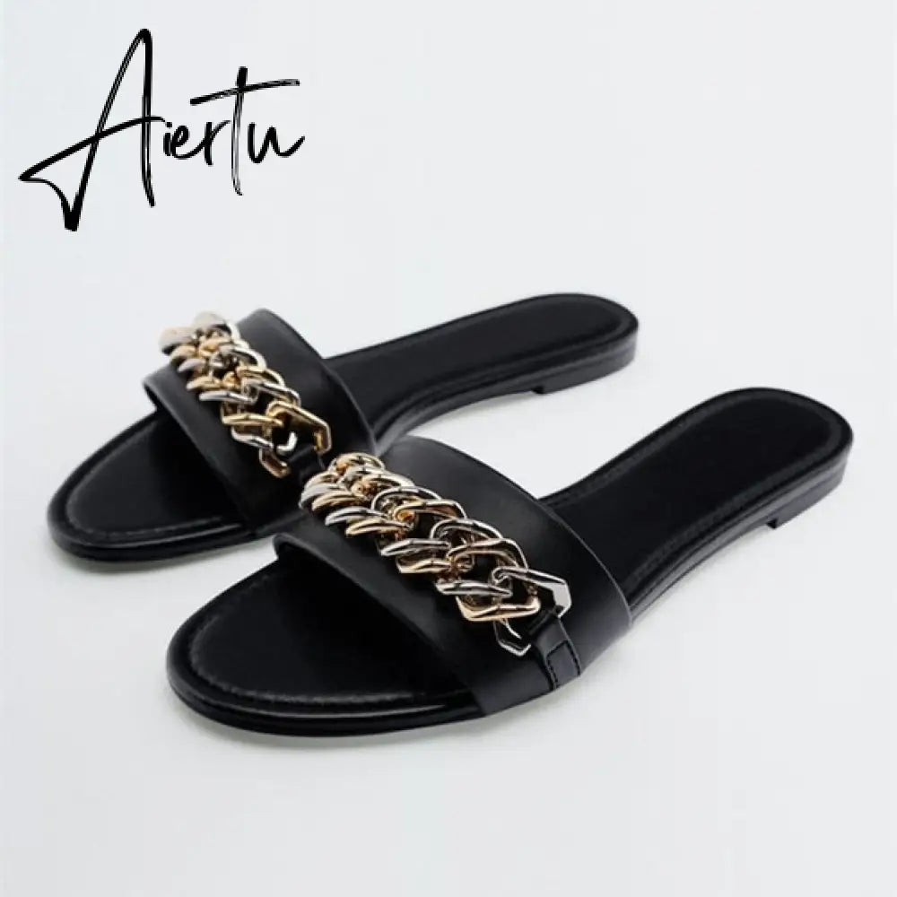 Women's Summer Gold Kbot Flat Sandal Sexy Thin Straps Luxury Slippers Square Toe Flip Flops Casual Beach Flats Aiertu