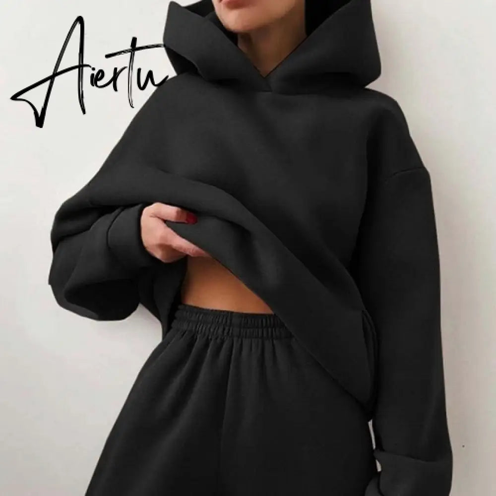 Women's Tracksuit Suit Autumn Winter Solid Warm Hoodie Sweatshirts Sportswear Sports Two Piece Pants Set Fall Clothes For Women Aiertu