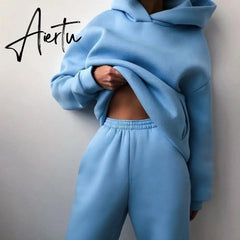 Women's Tracksuit Suit Autumn Winter Solid Warm Hoodie Sweatshirts Sportswear Sports Two Piece Pants Set Fall Clothes For Women Aiertu