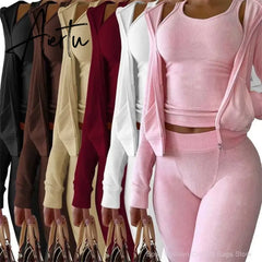 Womens Tracksuits Sets Fall Winter Zipper Jacket Cashmere Vest Hooded Pants Three Piece Set Outfit Conjuntos De Pantalones Aiertu