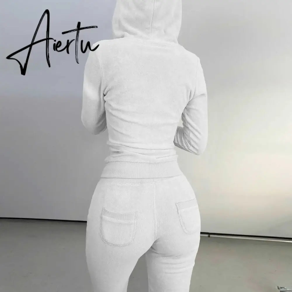 Womens Tracksuits Sets Fall Winter Zipper Jacket Cashmere Vest Hooded Pants Three Piece Set Outfit Conjuntos De Pantalones Aiertu