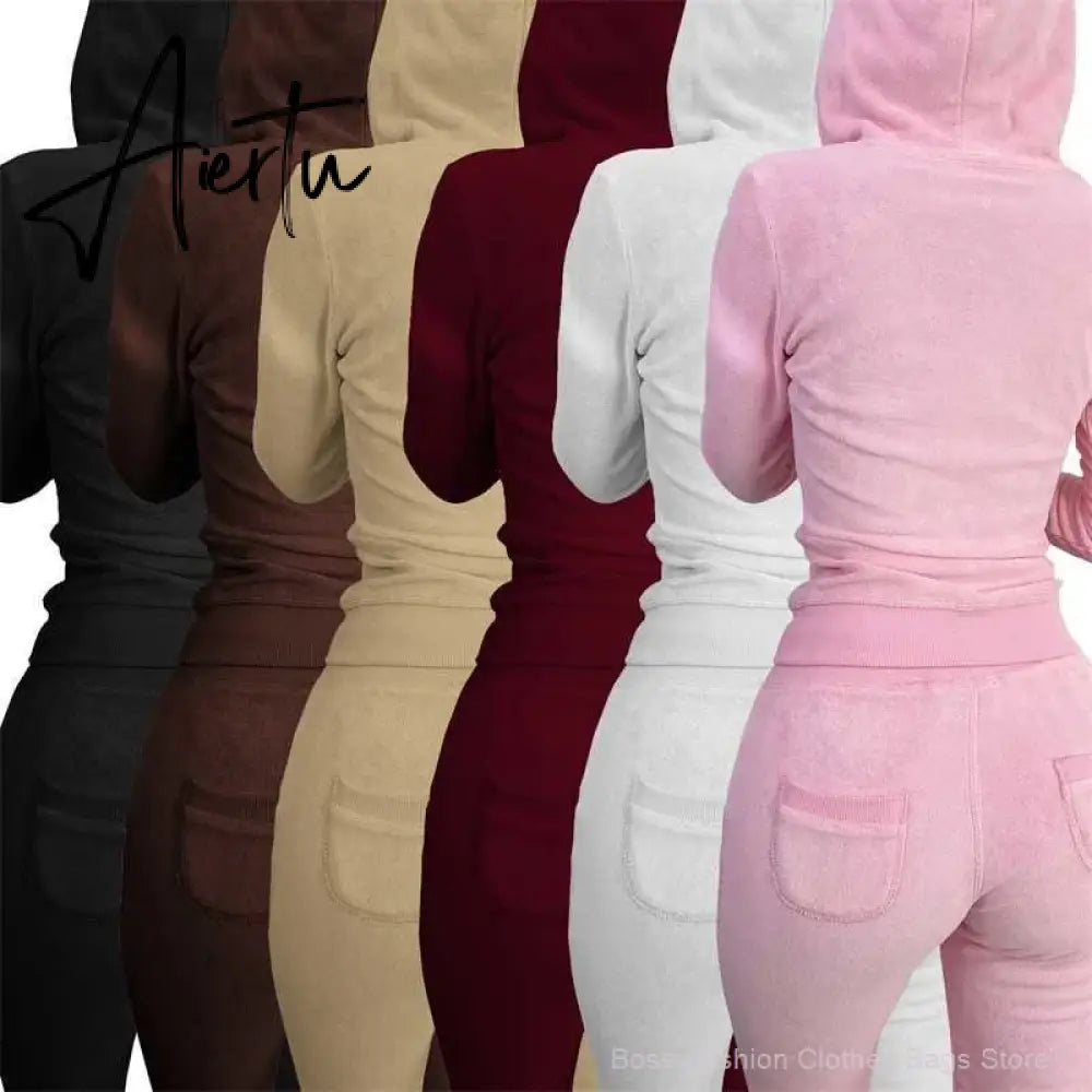 Womens Tracksuits Sets Fall Winter Zipper Jacket Cashmere Vest Hooded Pants Three Piece Set Outfit Conjuntos De Pantalones Aiertu