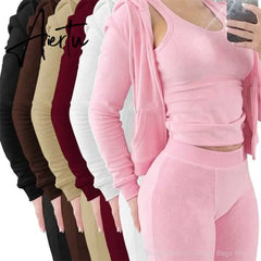 Womens Tracksuits Sets Fall Winter Zipper Jacket Cashmere Vest Hooded Pants Three Piece Set Outfit Conjuntos De Pantalones Aiertu