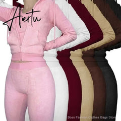 Womens Tracksuits Sets Fall Winter Zipper Jacket Cashmere Vest Hooded Pants Three Piece Set Outfit Conjuntos De Pantalones Aiertu