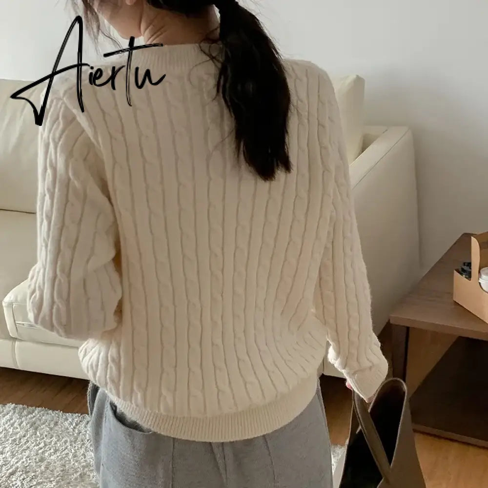 Women's Twist Pullover Knitted Sweater Solid Casual Jumper Fall Winter Vintage Embroidered V-Neck Long Sleeve Top Aiertu