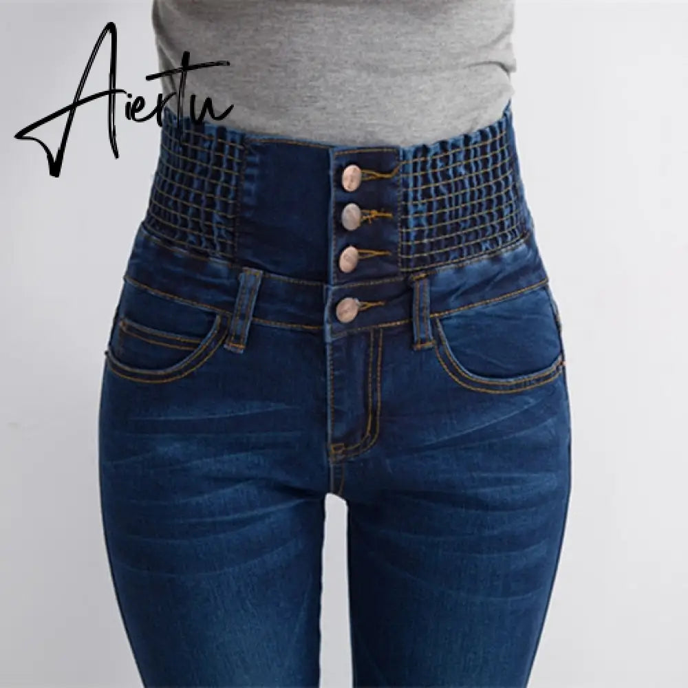 Womens Winter Jeans High Waist Skinny Pants Fleece /no velvet Elastic Waist Jeggings Casual Plus Size Jeans For Women Warm Jeans Aiertu