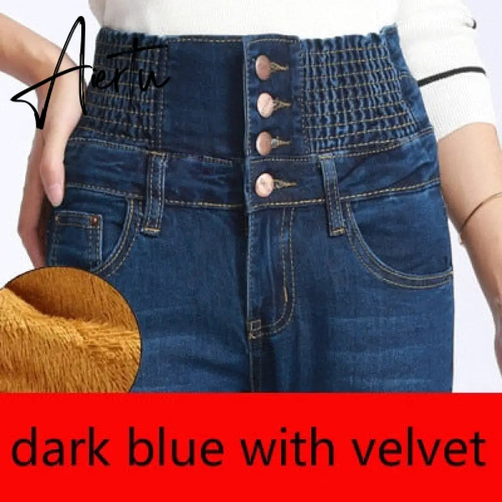 Womens Winter Jeans High Waist Skinny Pants Fleece /no velvet Elastic Waist Jeggings Casual Plus Size Jeans For Women Warm Jeans Aiertu