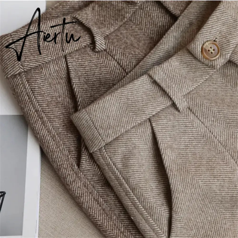 Woolen Pants Women's Harem Pencil Pants  Autumn Winter High Waisted Casual Suit Pants Office Lady Women Trousers Aiertu