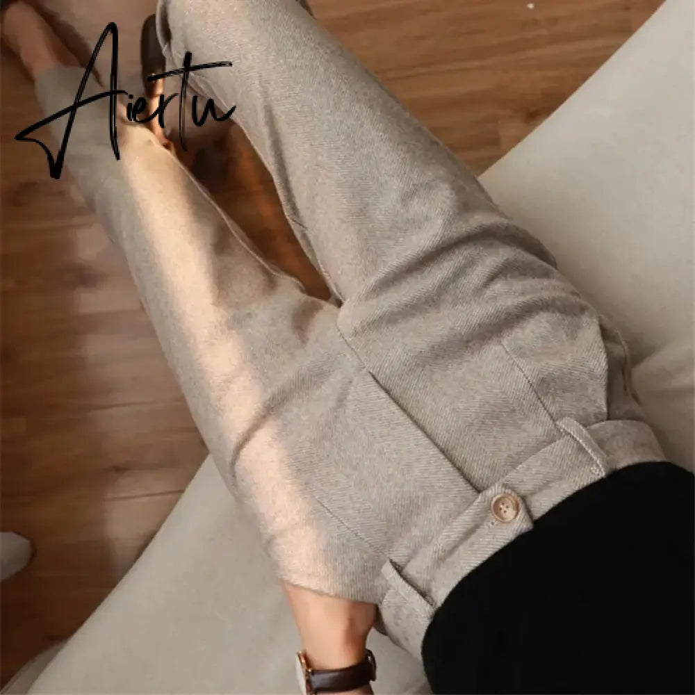 Woolen Pants Women's Harem Pencil Pants  Autumn Winter High Waisted Casual Suit Pants Office Lady Women Trousers Aiertu