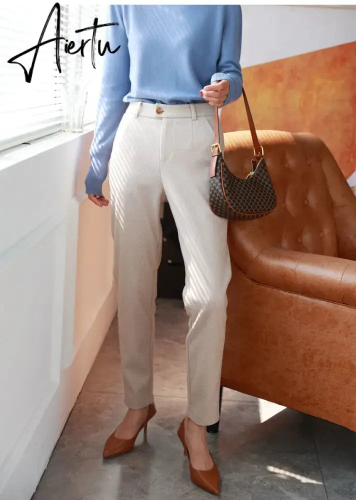 Woolen Pants Women's Harem Pencil Pants  Autumn Winter High Waisted Casual Suit Pants Office Lady Women Trousers Aiertu