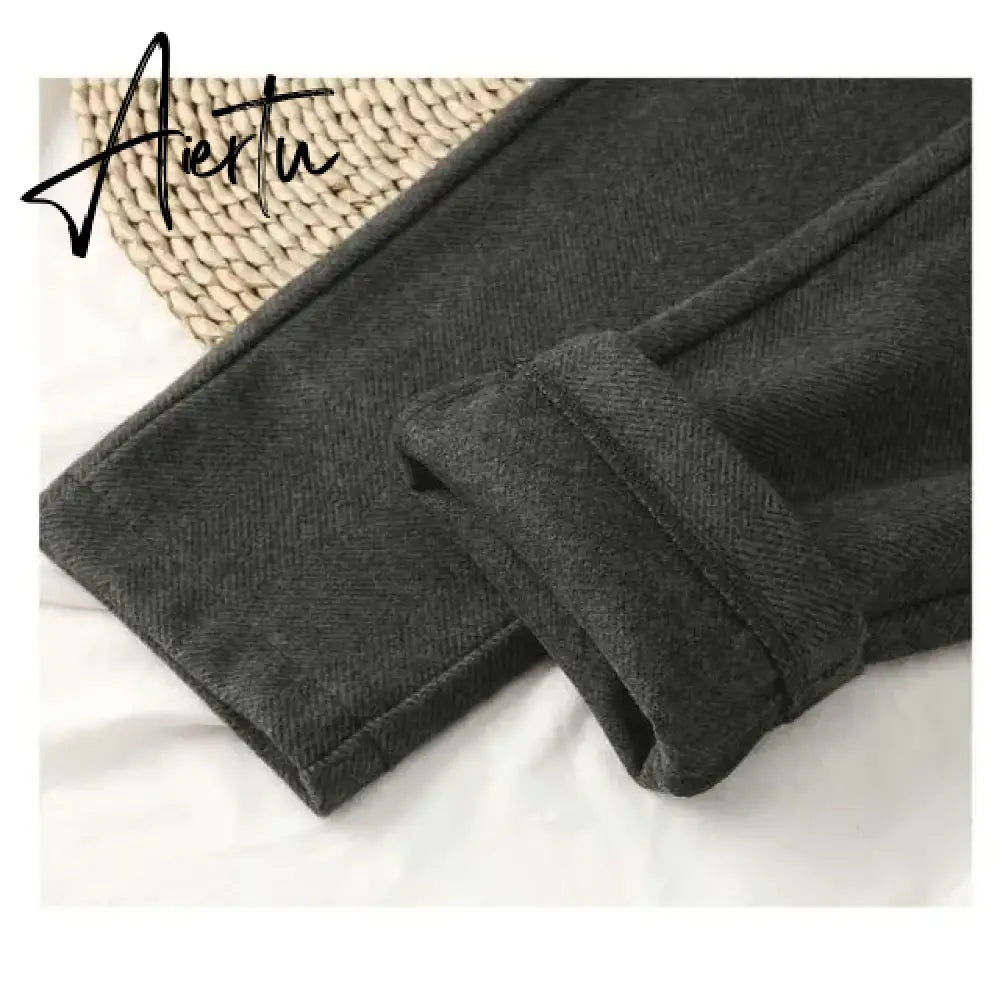 Woolen Pants Women's Harem Pencil Pants  Autumn Winter High Waisted Casual Suit Pants Office Lady Women Trousers Aiertu