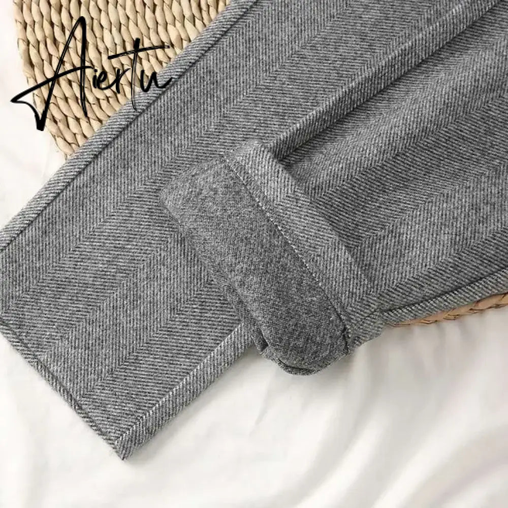 Woolen Pants Women's Harem Pencil Pants  Autumn Winter High Waisted Casual Suit Pants Office Lady Women Trousers Aiertu