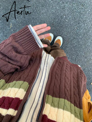 Y2k Aesthetic Vintage Tassel Knitted Cardigan Spring Oversize Loose Contrast Women Sweater Zipper Harajuku Cardigans Femme Aiertu