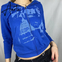 Y2K Aesthetic Women Hoodies with Pockets 90s Vintage Graphic Printed Zipper Coat Top E-girl Sweatshirt Green Autumn fairy grunge Aiertu