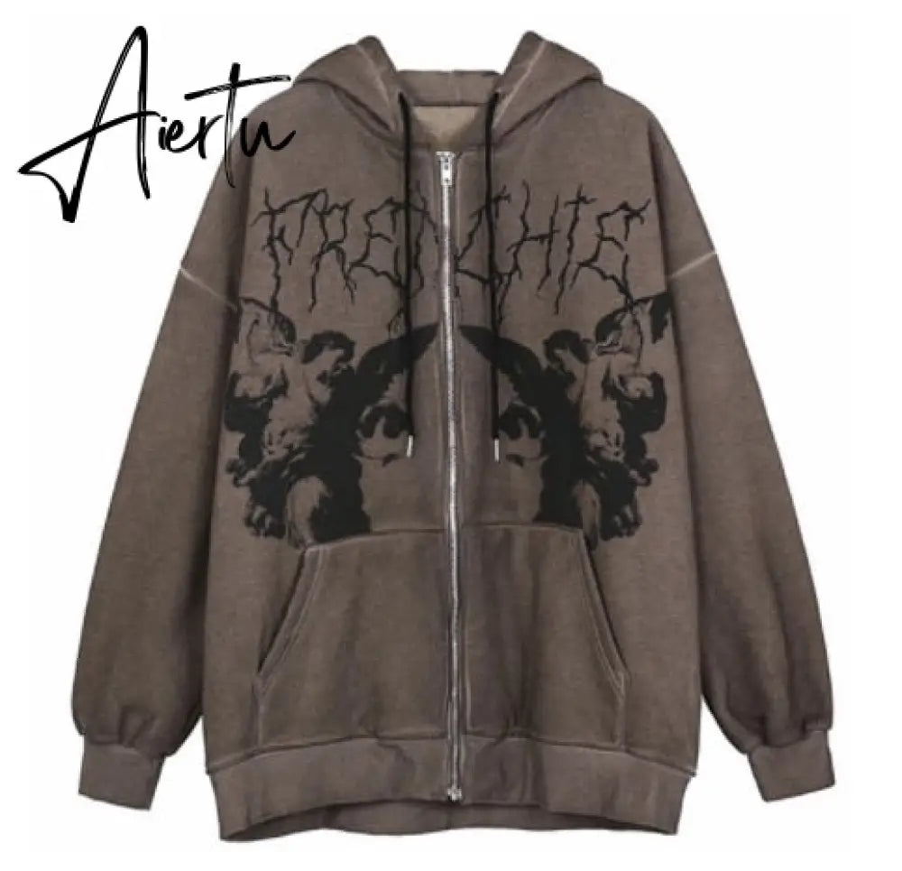 Y2K Aesthetic Women Hoodies with Pockets 90s Vintage Graphic Printed Zipper Coat Top E-girl Sweatshirt Green Autumn fairy grunge Aiertu