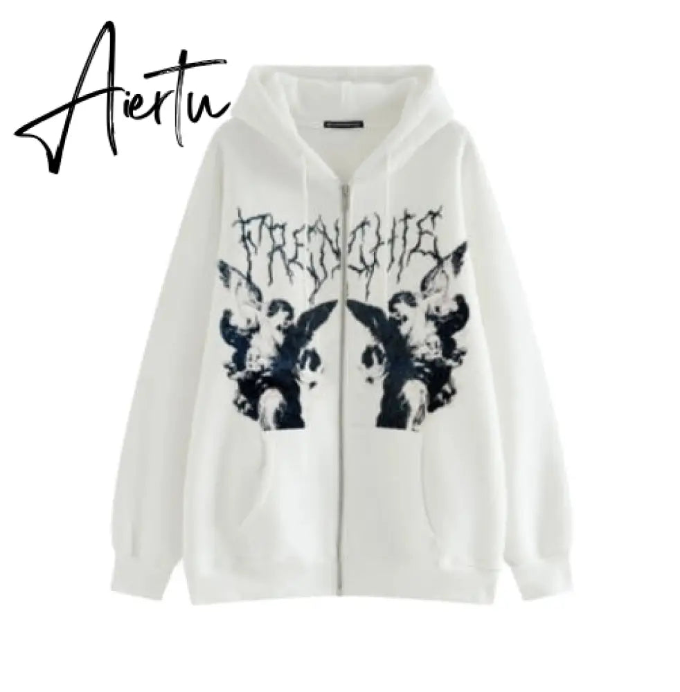 Y2K Aesthetic Women Hoodies with Pockets 90s Vintage Graphic Printed Zipper Coat Top E-girl Sweatshirt Green Autumn fairy grunge Aiertu