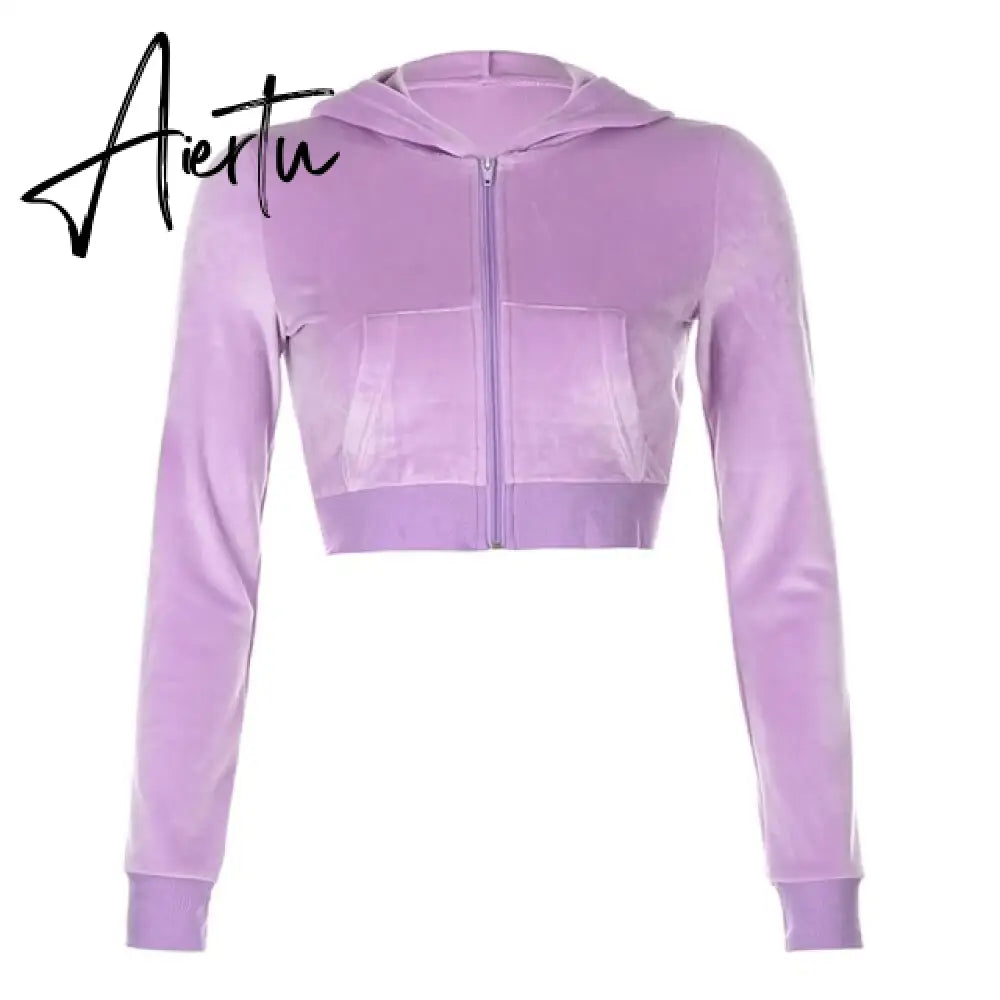 Y2k Clothes Dollskill Zip Up Hoodie Cropped Long Sleeve Purple Top Vintage Autumn Women Pullover Ropa Color Lila Indie Kid Aiertu