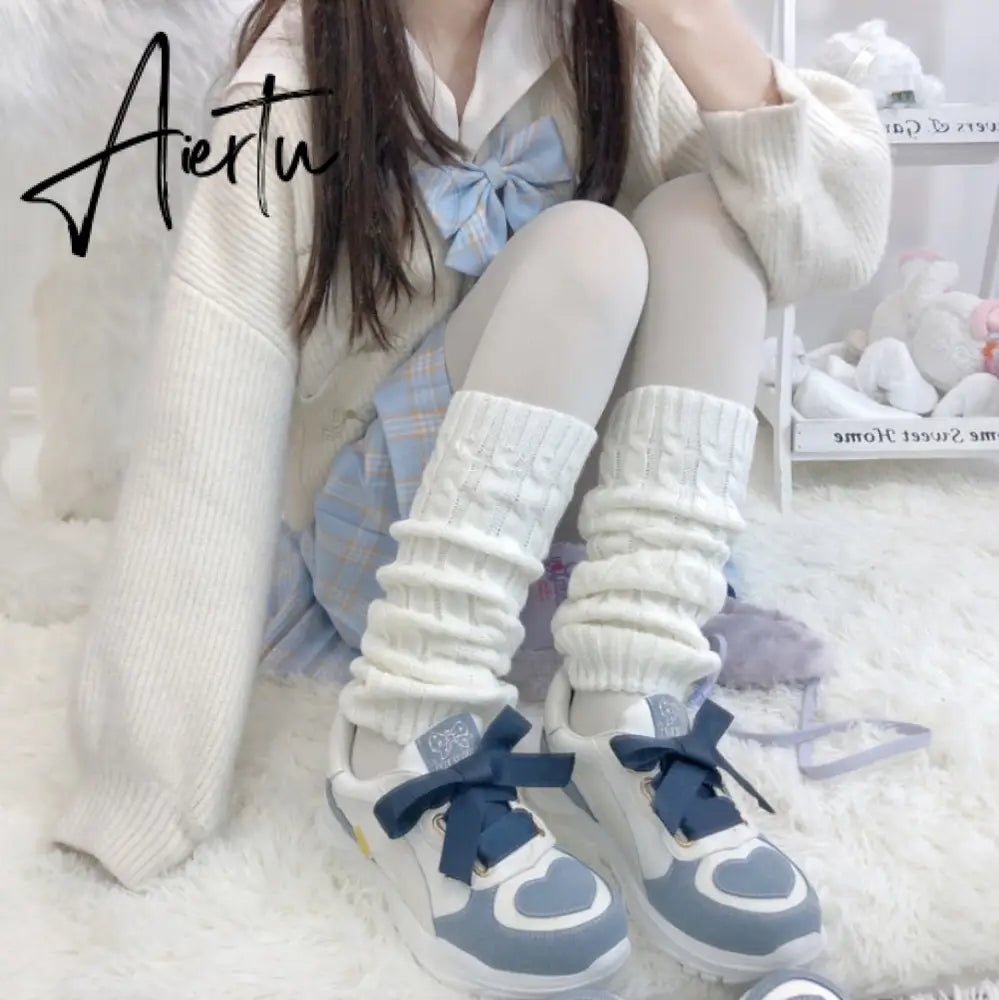 Y2k Goth Lolita Leg Striped Warmers Japanese Women Gothic Long Socks  Gaiters Knee Winter Knitted Cuffs Ankle Warmer Aiertu