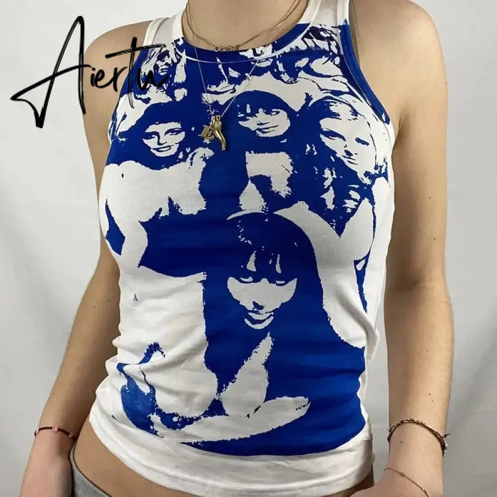 Y2K Harajuku Gothic Tank Top E-girl Aesthetic Sleeveless Cropped Tee Punk Style Vintage Printed Mini Vest Women Summer Camisole Aiertu