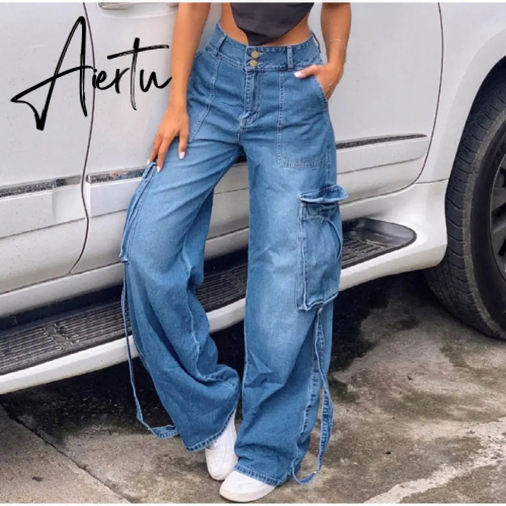 Y2K Low Rise Staright Cargo Jeans Wrap Belt Retro Denim Pants Ruched Drawstring Women Denim Trousers Street Indie Aesthetic Jean Aiertu